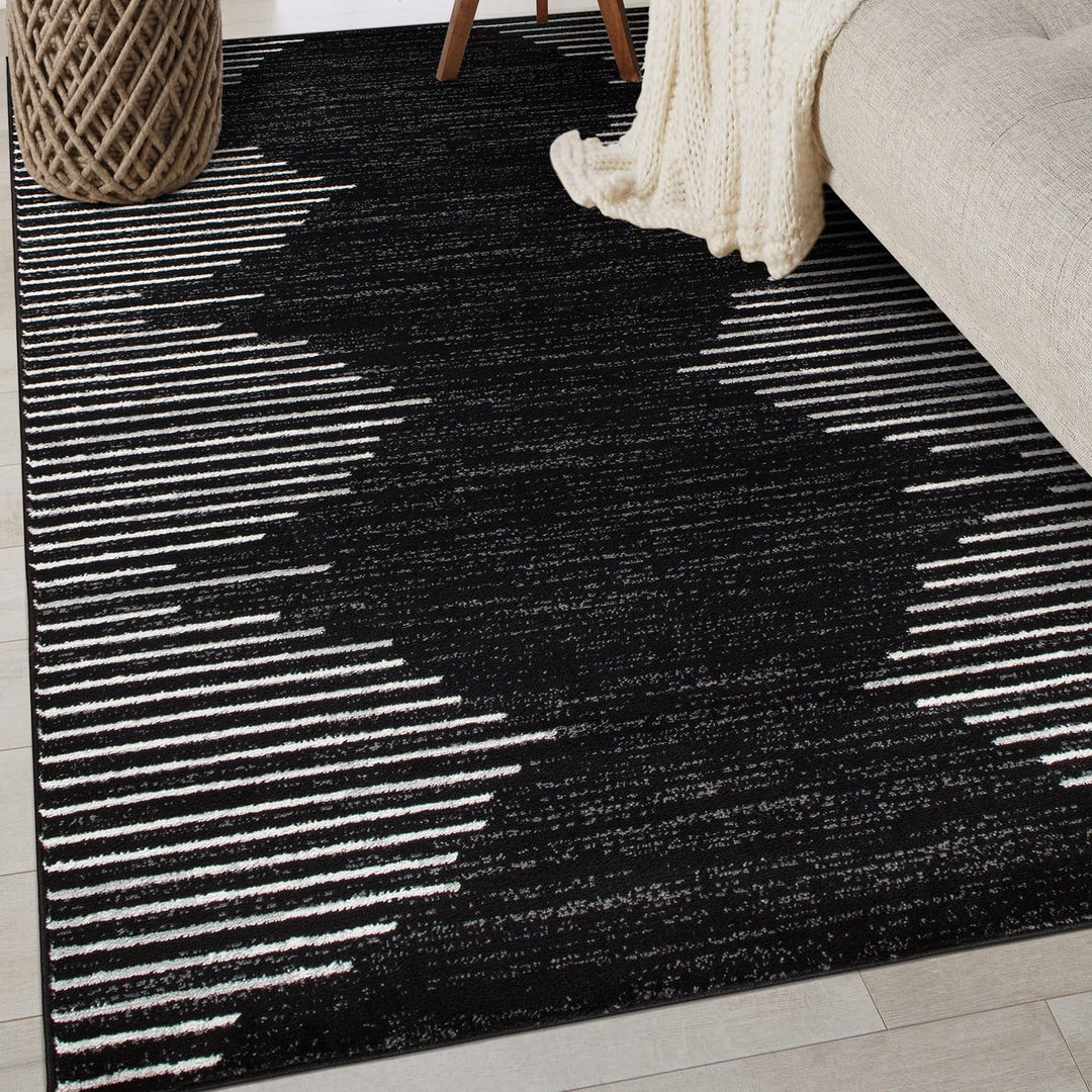 Rugshop Bohemian Stripe Stain Resistant High Traffic Living Room Kitchen Bedroom 3'X5' - Black