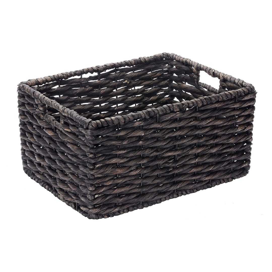 Set Of 2 Rectangle Handmade Twisted Wicker Baskets With Handles (Black) Black