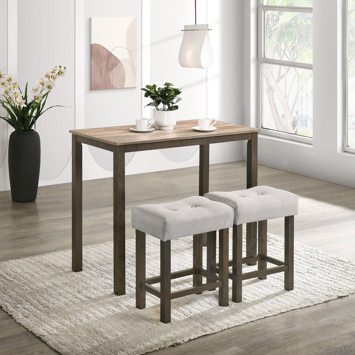 Classy 3-Piece Counter Height Dining Set Grey Rectangular Wood Walnut Finish