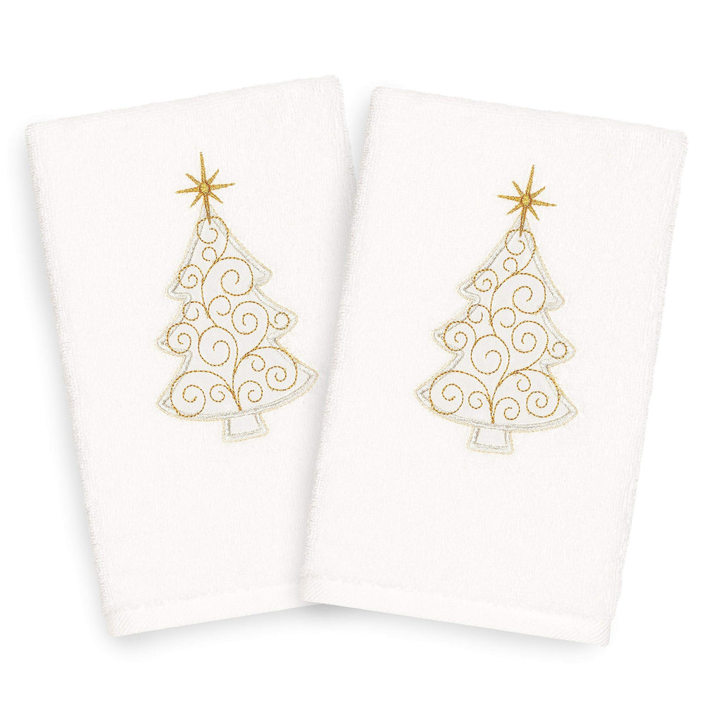 Authentic Hotel and Spa Turkish Cotton Christmas Scroll Tree White Set of 2 Hand - Diamond Home USA