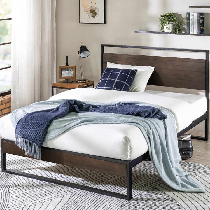 ZINUS Suzanne 37 Inch Bamboo and Metal Platform Bed Frame Solid Steel Grey Wash - King