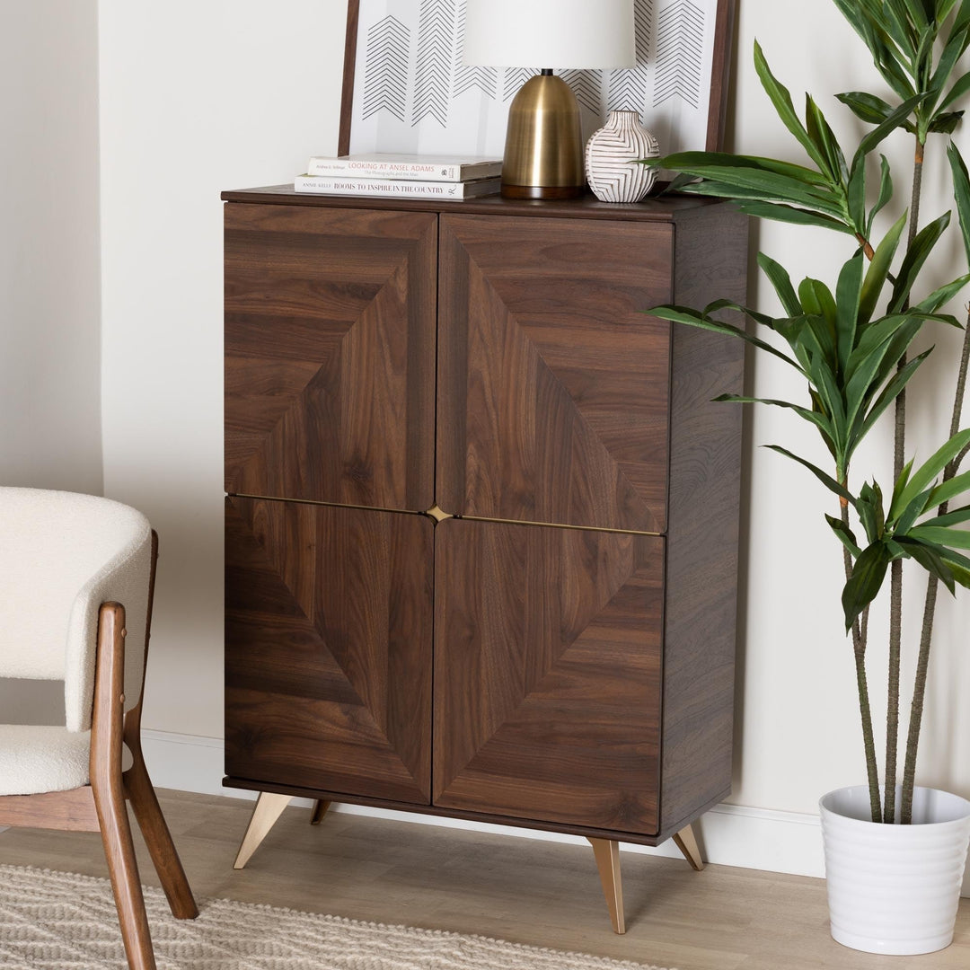 Mid-Century Modern Transitional Walnut Brown Finished Wood Shoe Cabinet Laminate