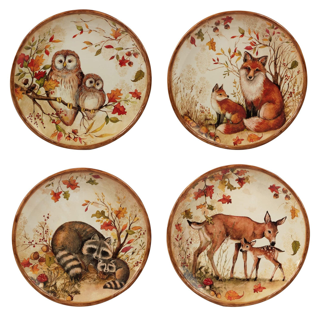 Pine Forest 10.5-inch Dinner Plates Set Of 4 Beige Brown Multi Color Animal