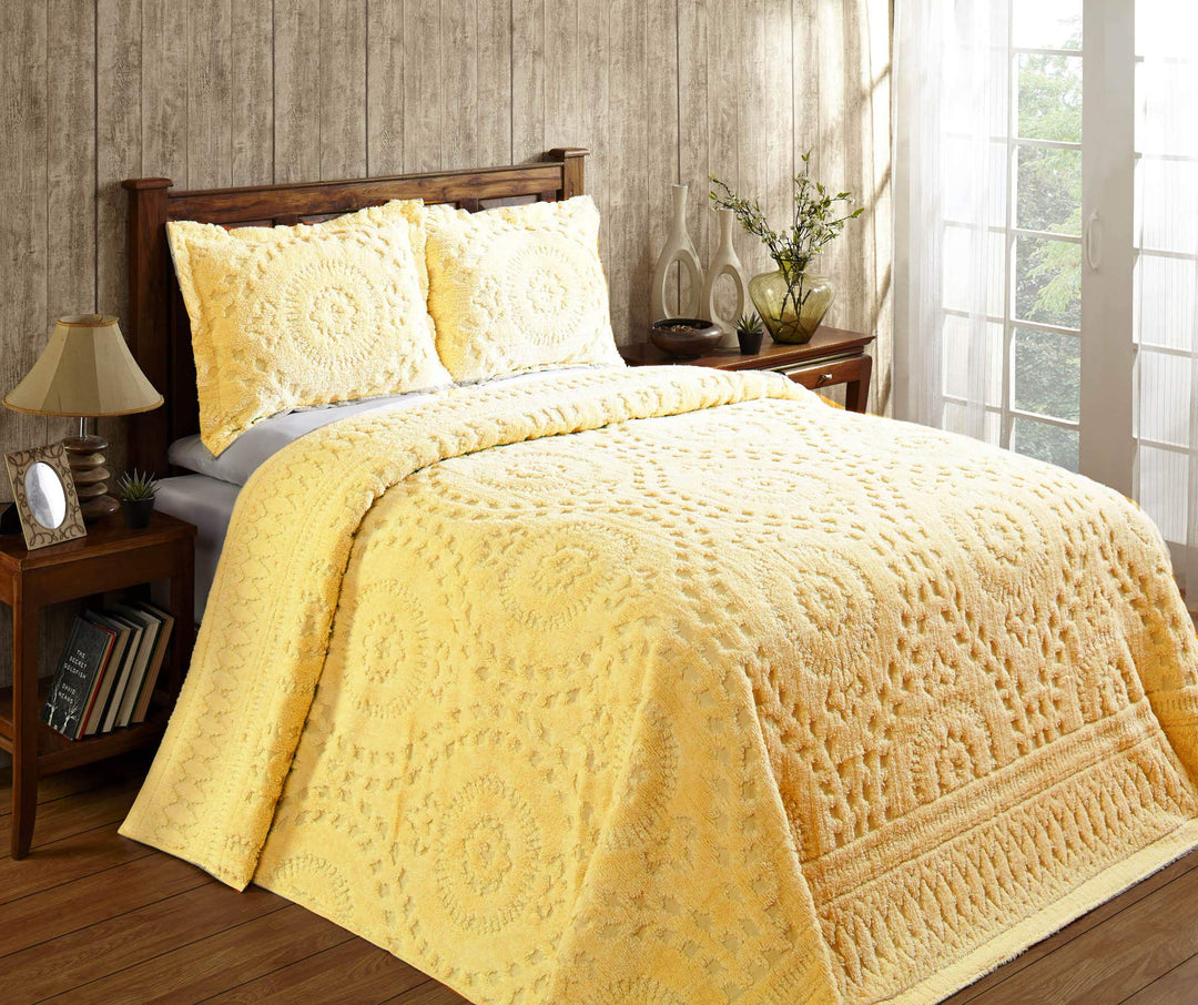 Better Trends 100% Cotton Chenille Bedspreads Queen Size Rio Collection Floral Yellow - Queen