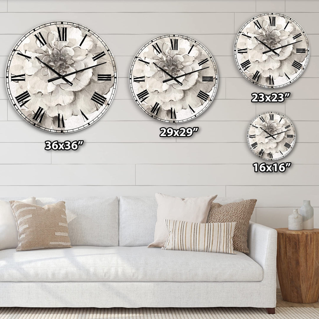 Design Art Designart 'Indigold Grey Peonies I' Farmhouse Large Wall Clock 23 in.