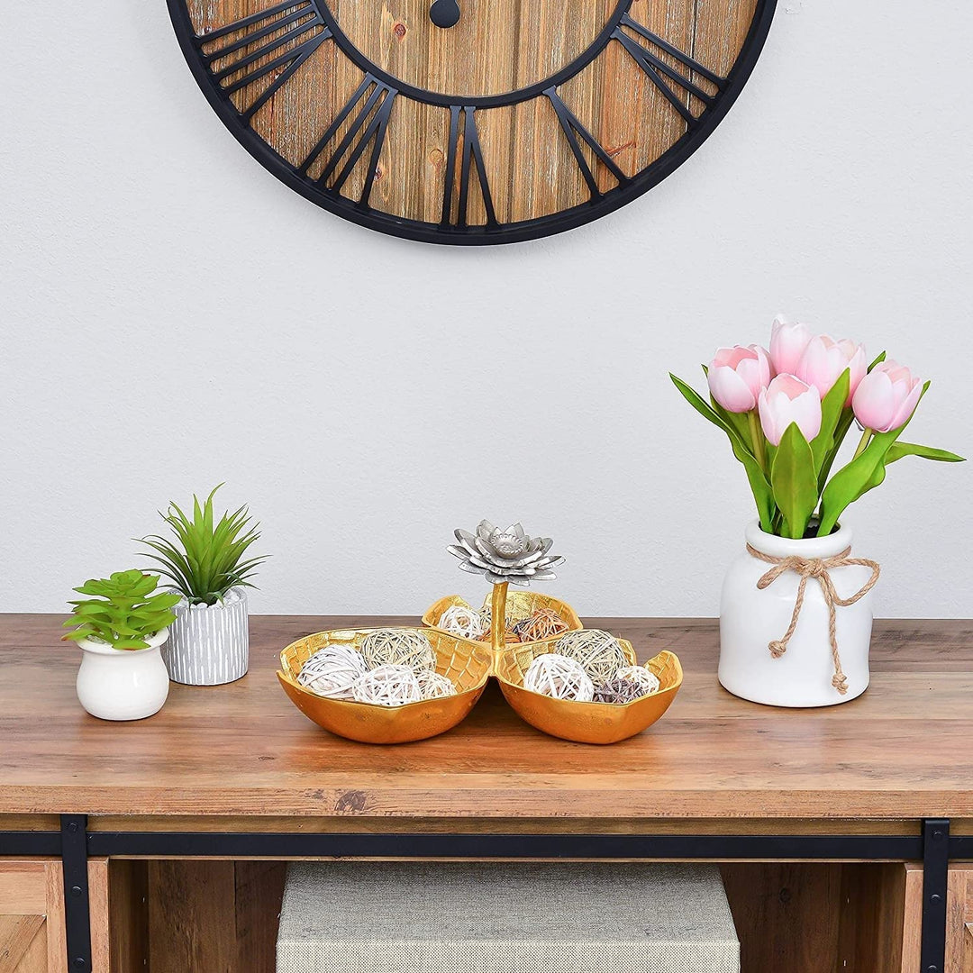 Inspired Gold Decorative Bowl With ilver Lotus Flower Three ectional Elegant