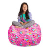 Posh Stuffable Kids Stuffed Animal Storage Bean Bag Chair Cover - Childrens 38 Inches Large - Canvas Multi-colored Hearts on Pink