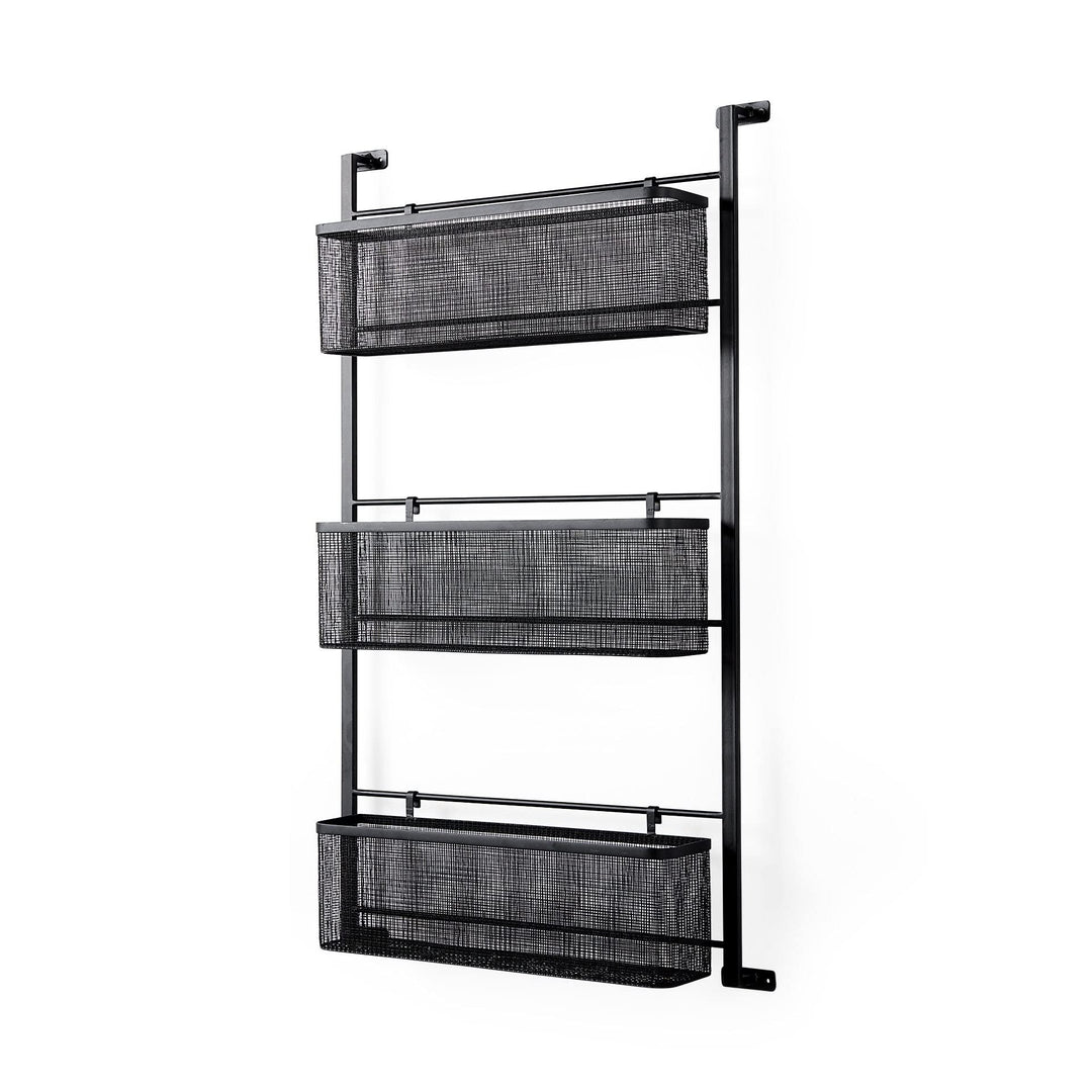 23.4l X 5.5w 38.6h Black Metal W/mesh Wall Mounted Shelf Industrial Modern