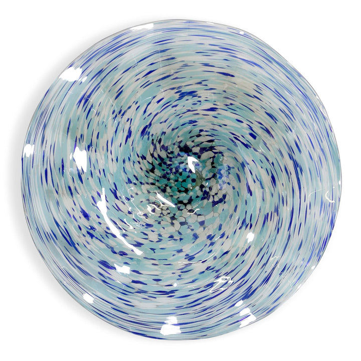 Hand Blown Swirling Seas Glass Platter Multicolored Finish Of Blues And White