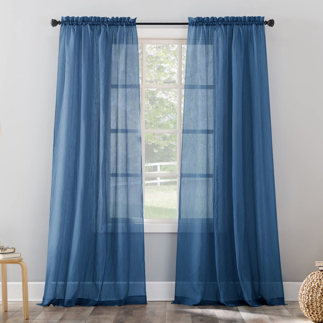 No. 918 Erica Crushed Sheer Voile Rod Pocket Curtain Panel 51" x 84" Blue 51 x 84 - Blue