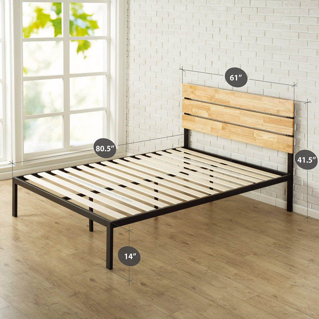 ZIUS Paul Metal and Bamboo Platform Bed Frame Wood Slat Support o Box Spring King