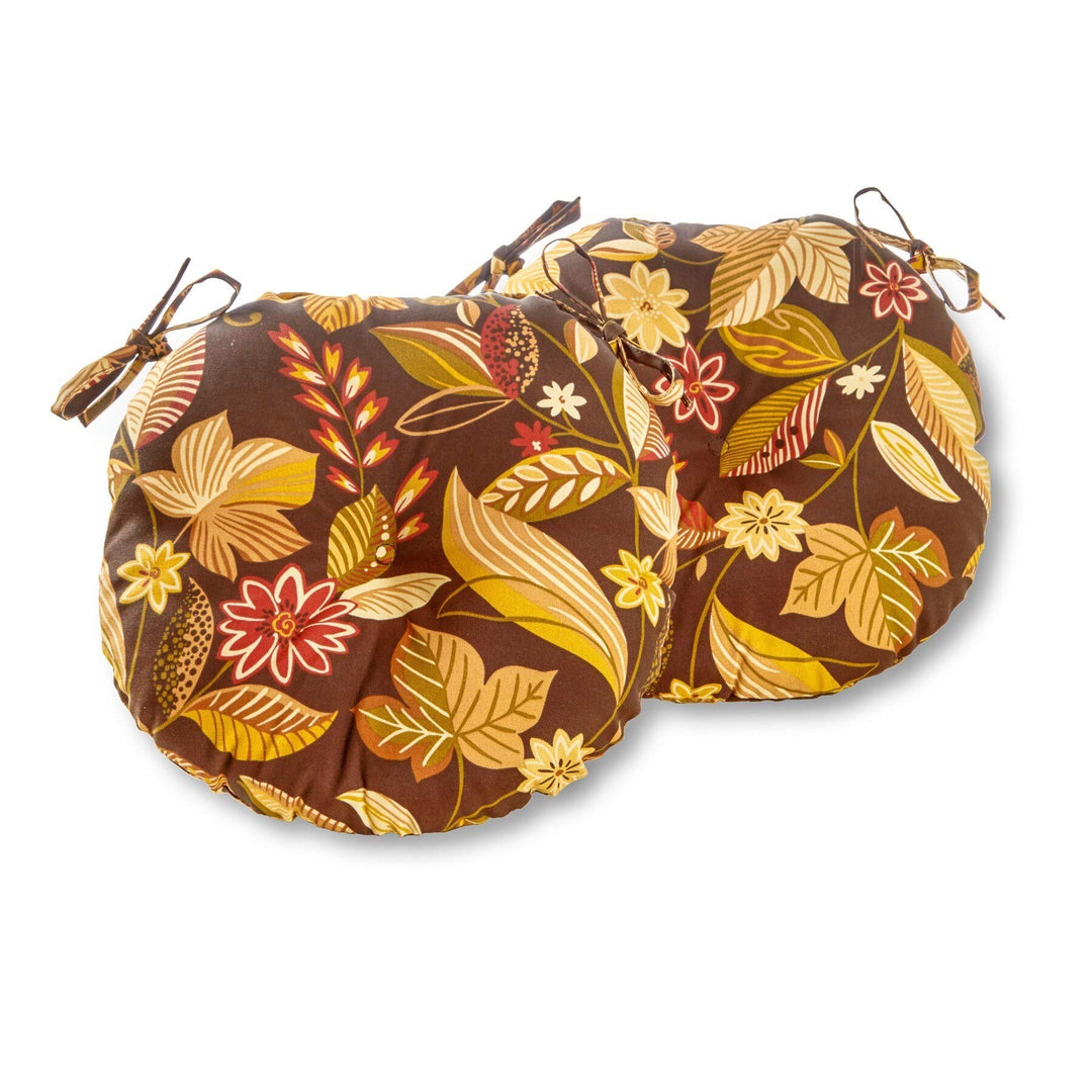 Outdoor 15-inch Floral Bistro Chair Cushions (Set of 2) Brown Red Yellow