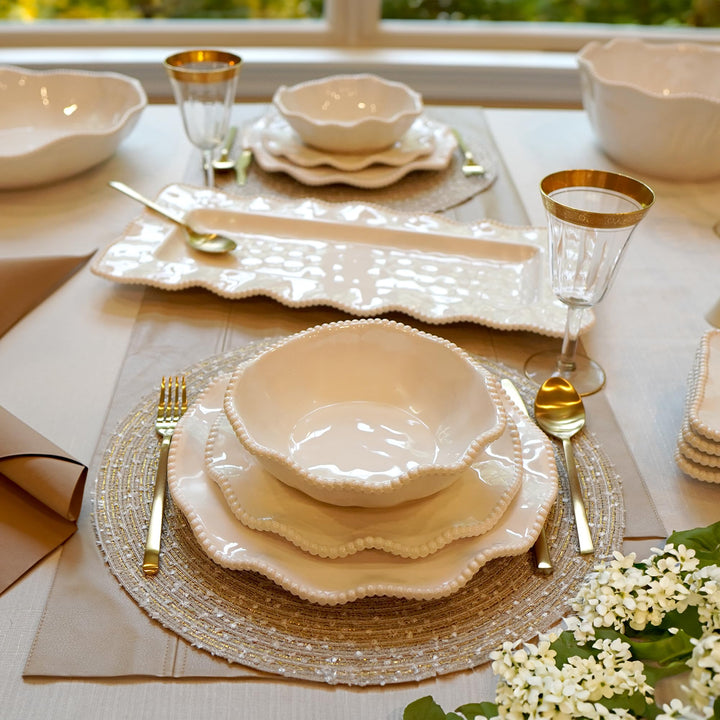 Certified International Perlette Cream Melamine 11" Dinner Plates Set of 4 Beige