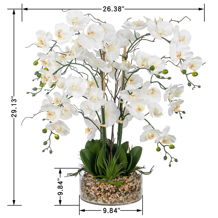 9 Stems 29.13" Real Touch Artificial Silk Orchids in Glass Pot for Home Office - Diamond Home USA