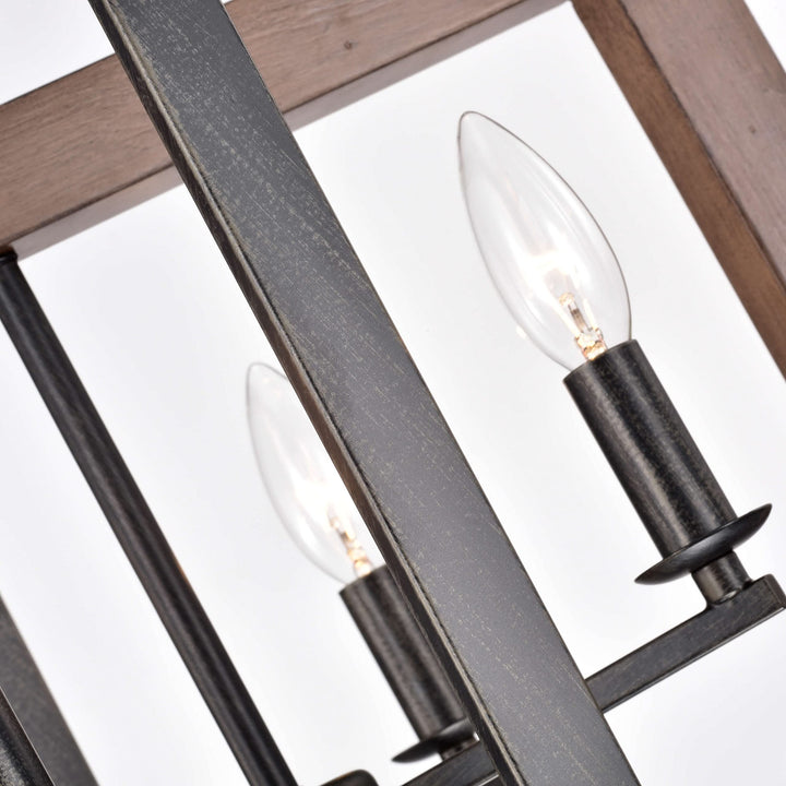 The Lighting Store Daniela Natural Wood and Antique Black Metal Open Cage