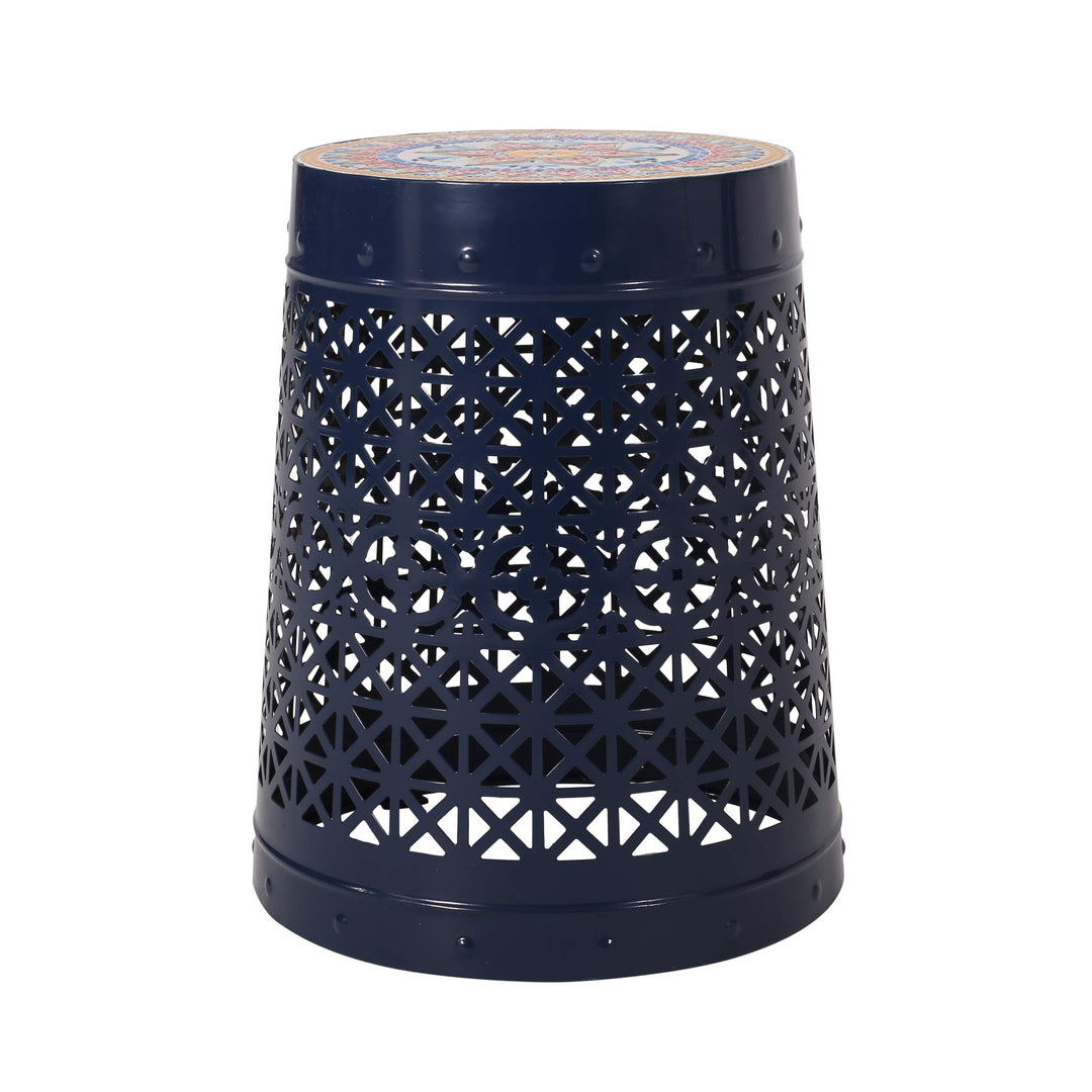 Christopher Knight Home Howard Indoor Lace Cut Side Table with Tile Top Dark Dark Blue + Multi-Color