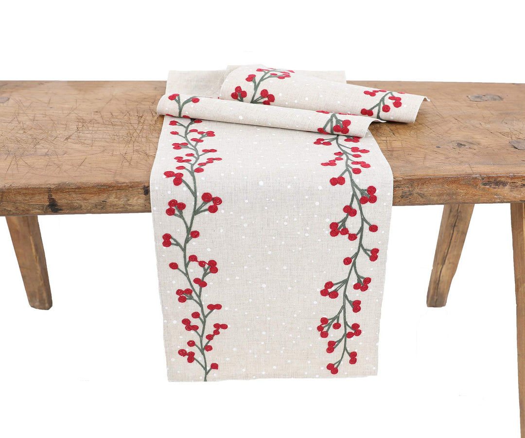 Manor Luxe Holly Berry Branch Table Runner 16"x36" Natural