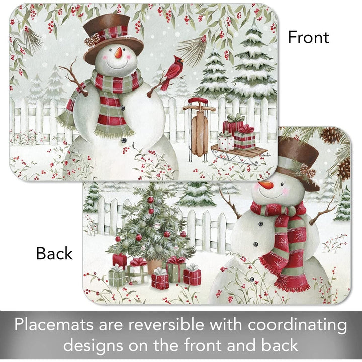 Brown Hat Snowman Reversible Easy Flexible Plastic Placemat 4 Pack Made in The