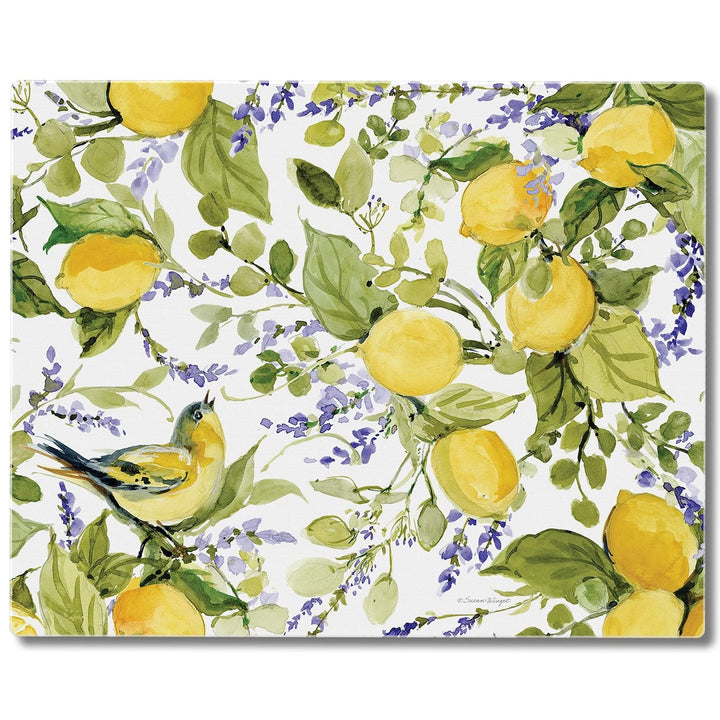 Tempered Glass Counter Saver/Cutting Board Watercolor Lemons 15" X 12" Multi