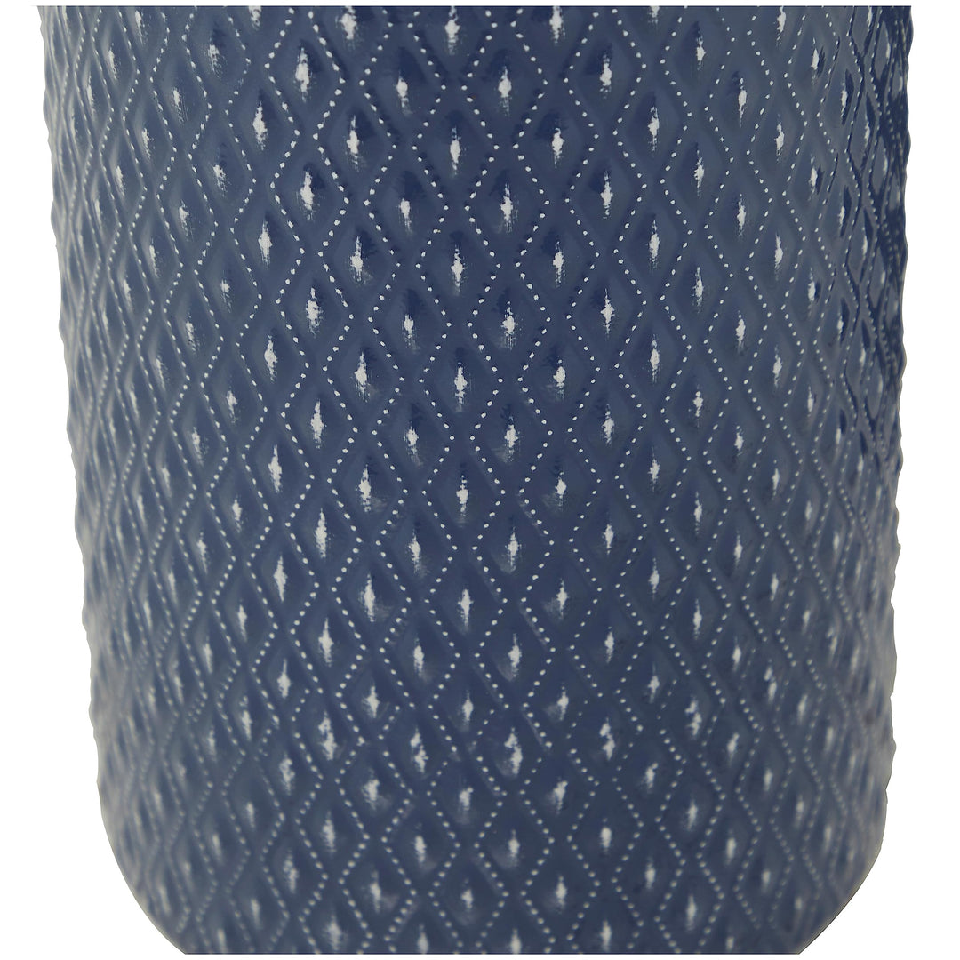 Blue Metal Diamond Embossed Exterior Vase 6.20w X 6.15l 15.65h Modern