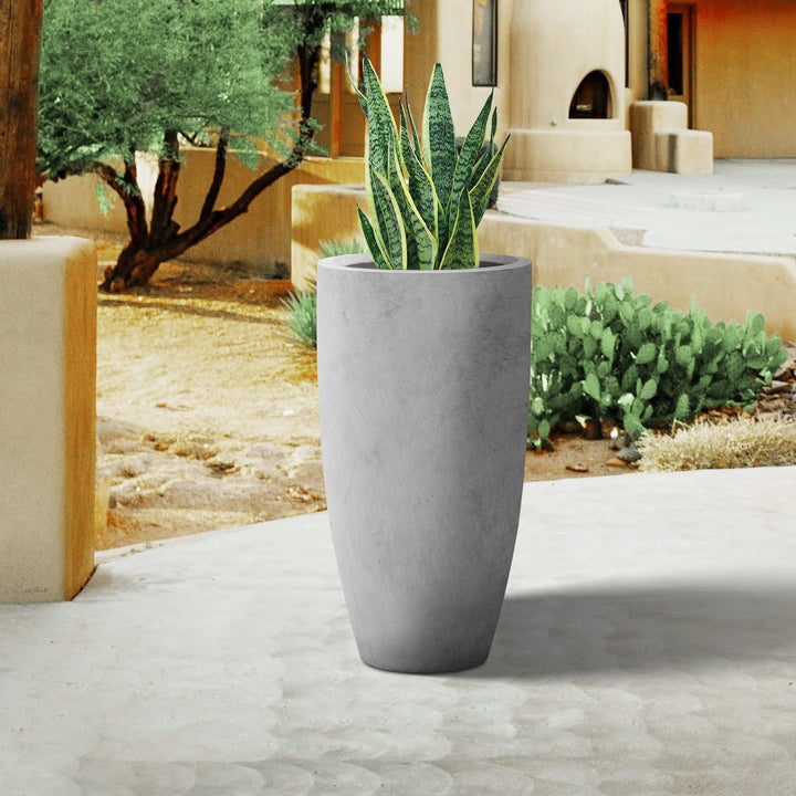 24" H Tall Raw Concrete Planter Large Outdoor Plant Pot Modern Tapered Flower