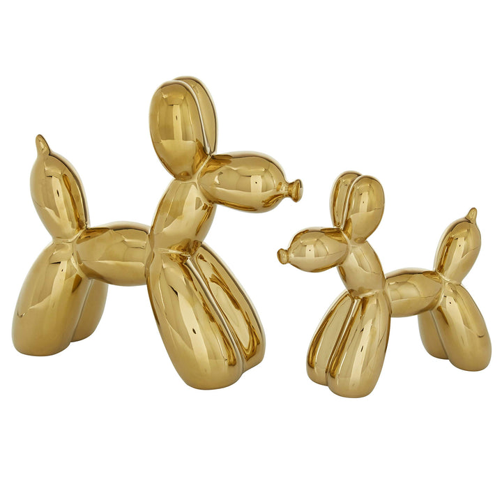 Gold Glossy Finish On Ceramic Balloon Dog Sculptures Set of 2 10 X 4 9