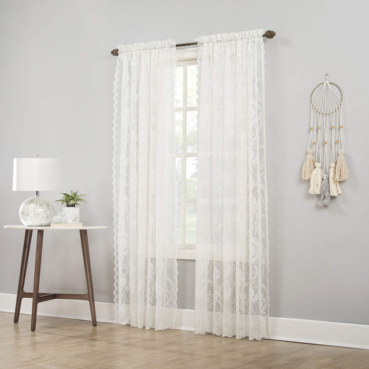 No. 918 Ariella Floral Lace Sheer Rod Pocket 1-Piece Curtain Panel, Single Panel