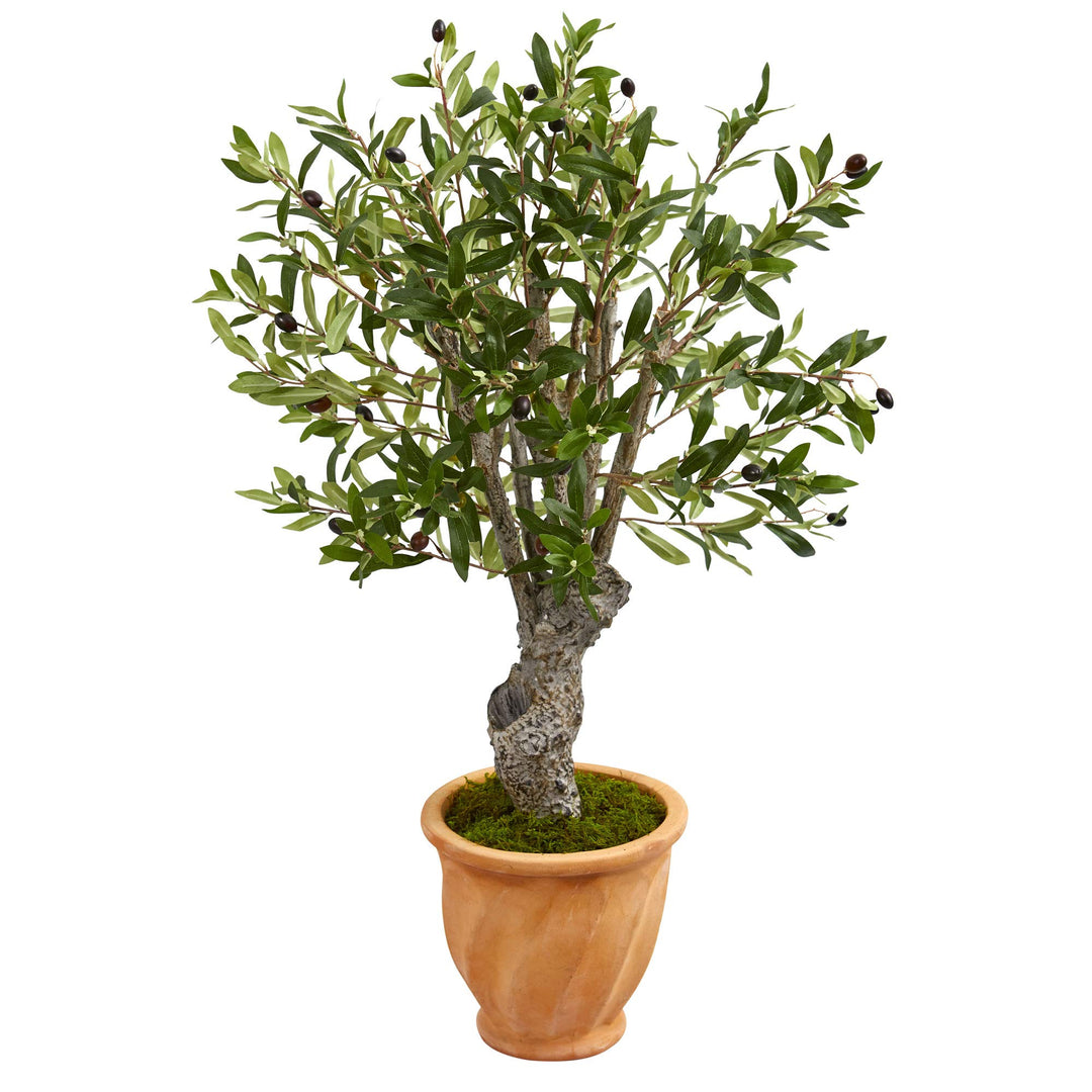 Nearly Natural 3ft. Olive Artificial Tree in Terracotta Planter