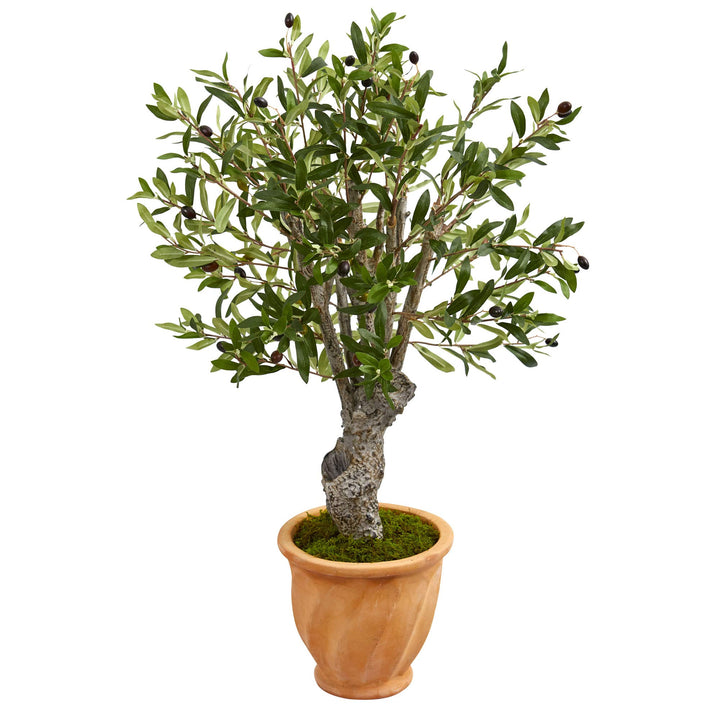 Nearly Natural 3ft. Olive Artificial Tree in Terracotta Planter