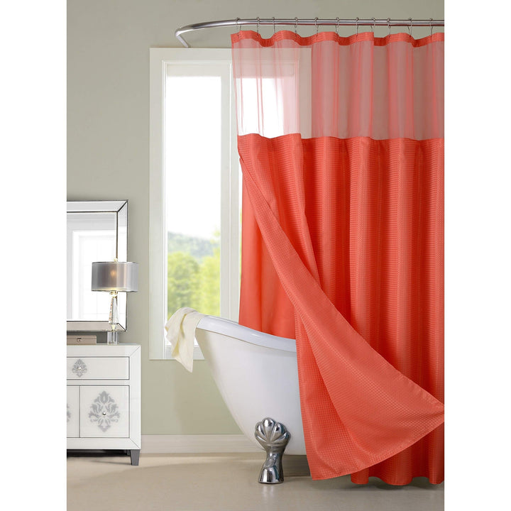 Pink hower Curtain with Detachable Liner Coral Color hower Drape Traditional