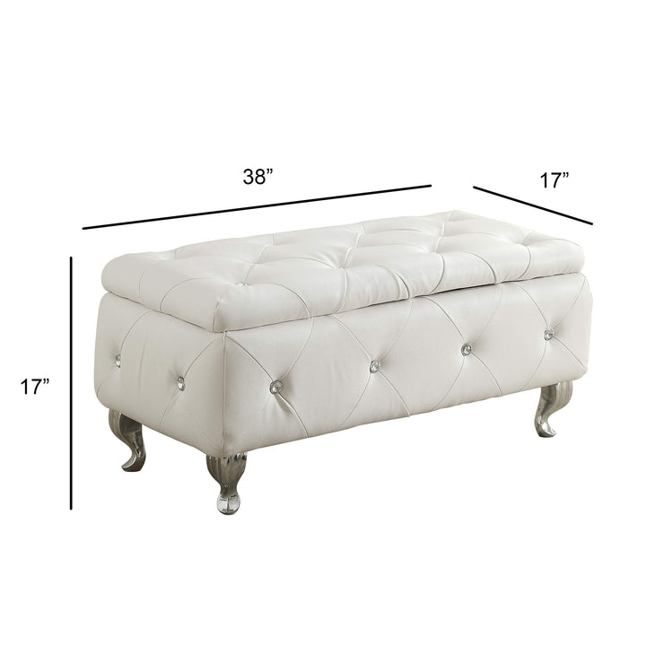 AC Pacific Glam Storage Ottoman Bench for Bedroom Living Room Entryway Bonded Leather