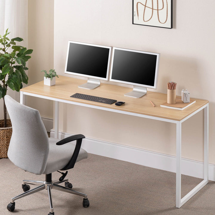 ZINUS Jennifer 63 Inch White Frame Desk Computer Workstation Office Desk Easy Natural