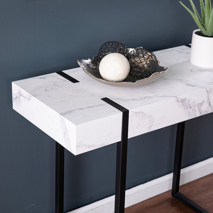 Modern Marble Console Table Black White Contemporary Rectangle ron MDF Glossy