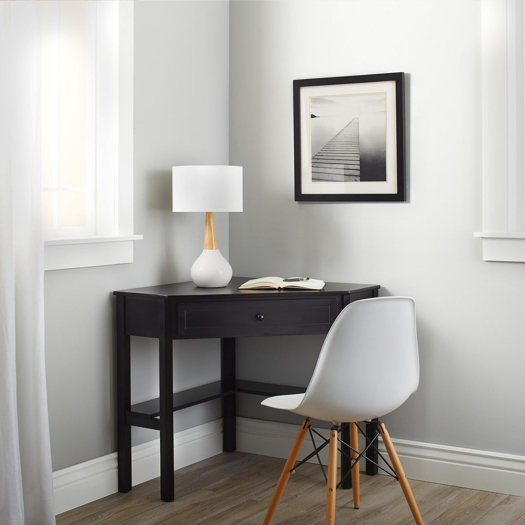 Black Wood Computer Desk with Drawer Makes a Workspace Out of Any