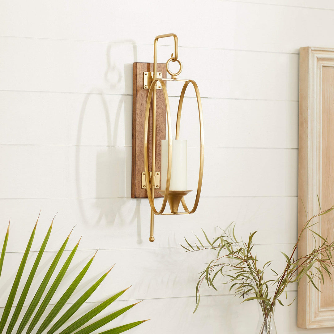 Glam Gold Metal and Wood Wall Sconce 24 X 6 8 Brown