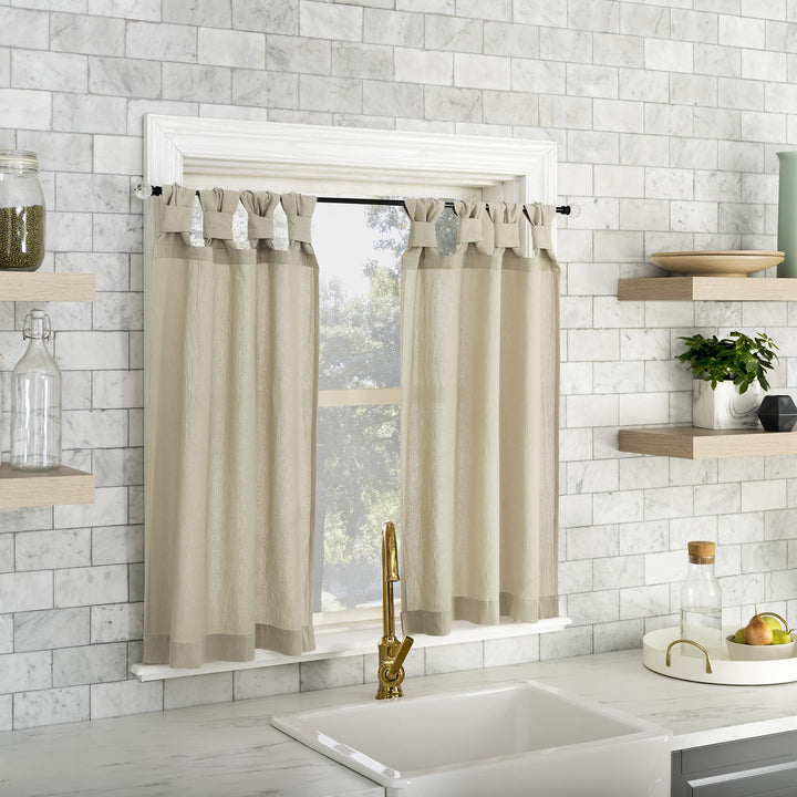 Archaeo Washed Cotton Small Window Twist Tab Cafe Curtains 52" x 36" Oatmeal - Diamond Home USA