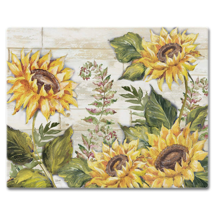 Glass Cutting Board Counter Saver 12"x15" Sunflowers Multi Color