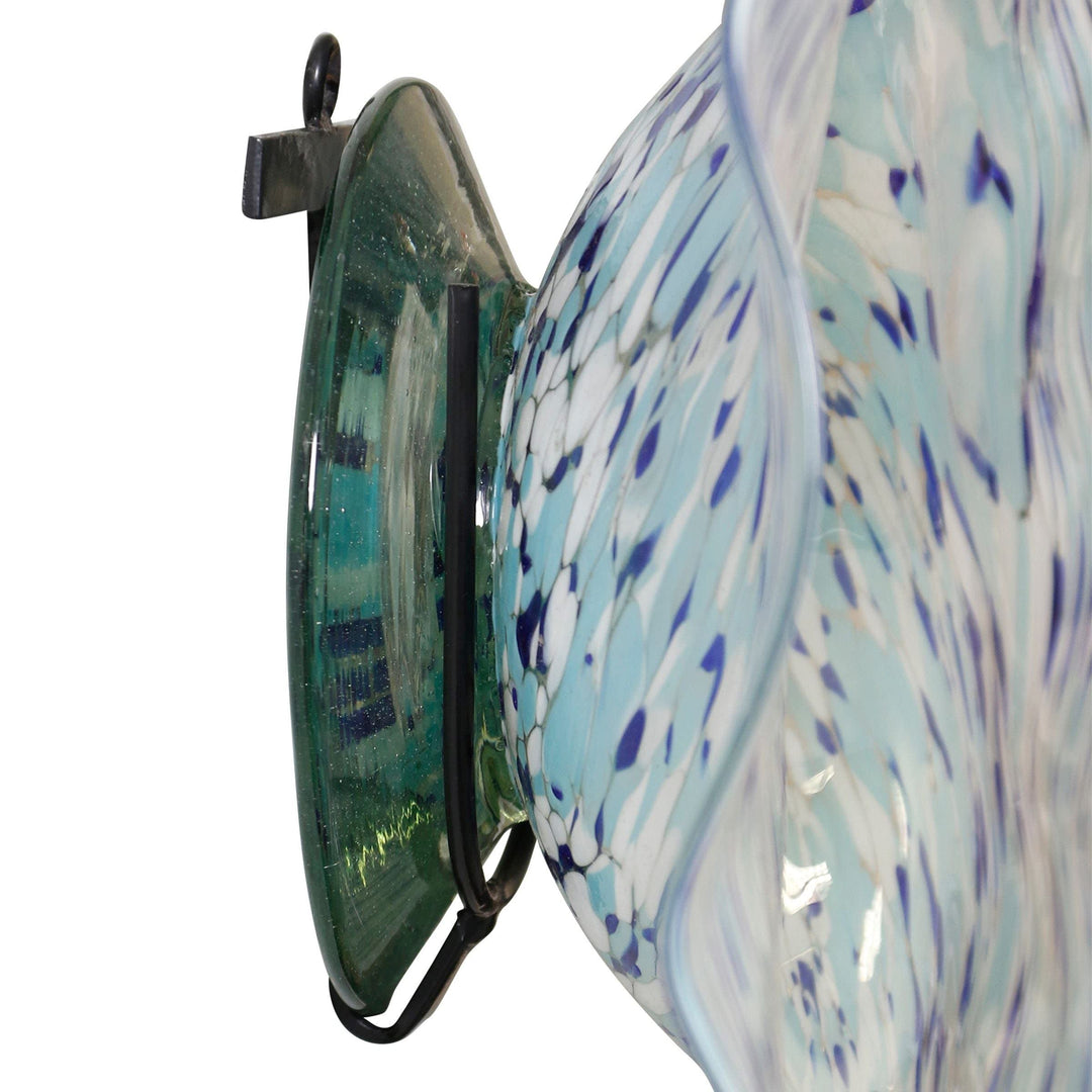 Hand Blown Swirling Seas Glass Platter Multicolored Finish Of Blues And White