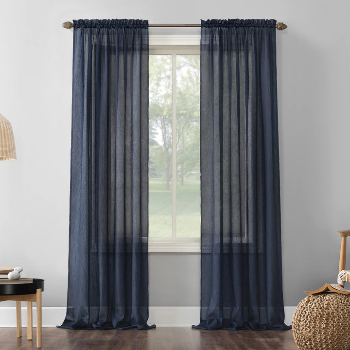 No. 918 Erica Crushed Sheer Voile Rod Pocket Curtain Panel 51" x 63" Navy Blue 51 x 63 - Navy