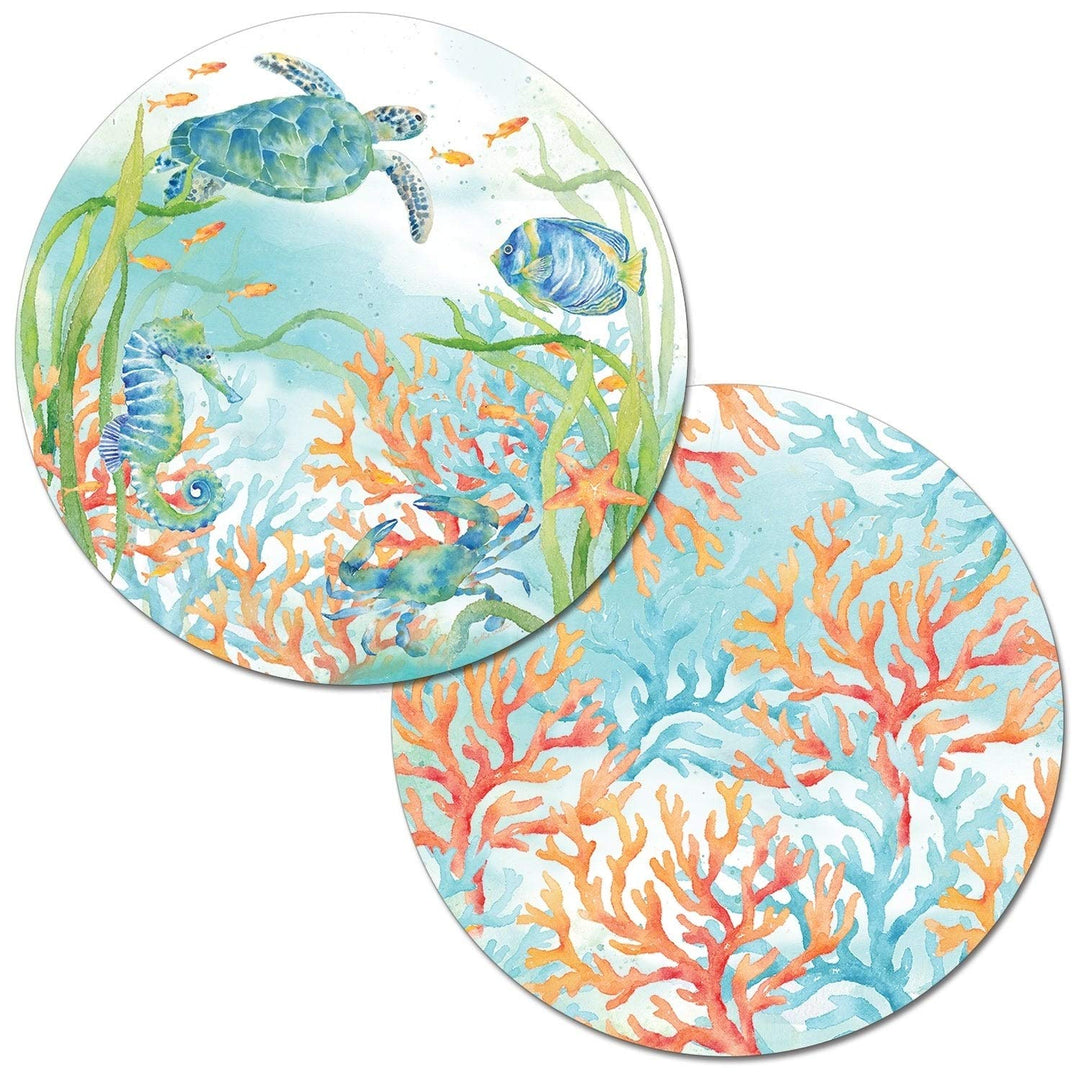 Round Reversible Wipe-Clean lacemats Set of 4 - Sea Life Serenade Multi Color