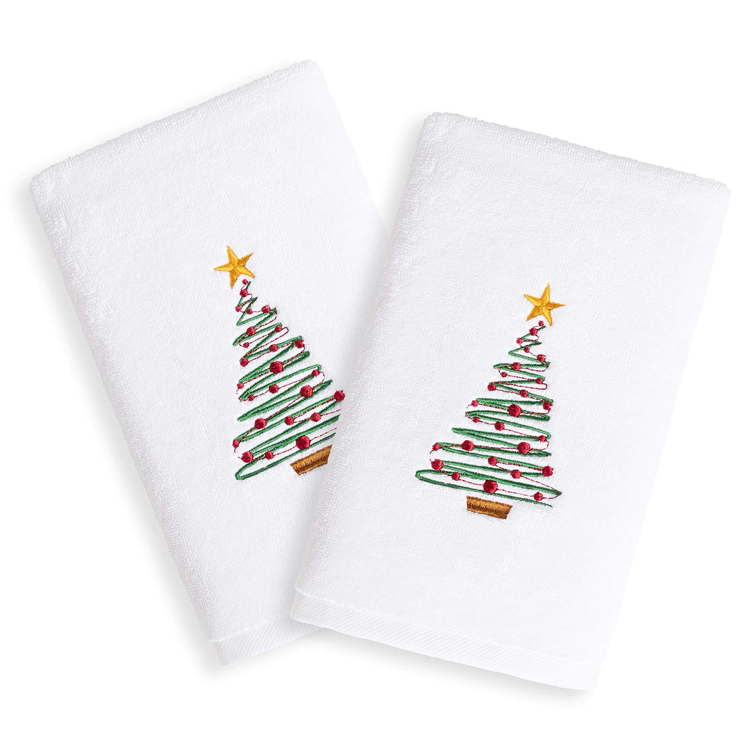 Authentic Hotel and Spa Christmas Tree Embroidered White Turkish Cotton Hand