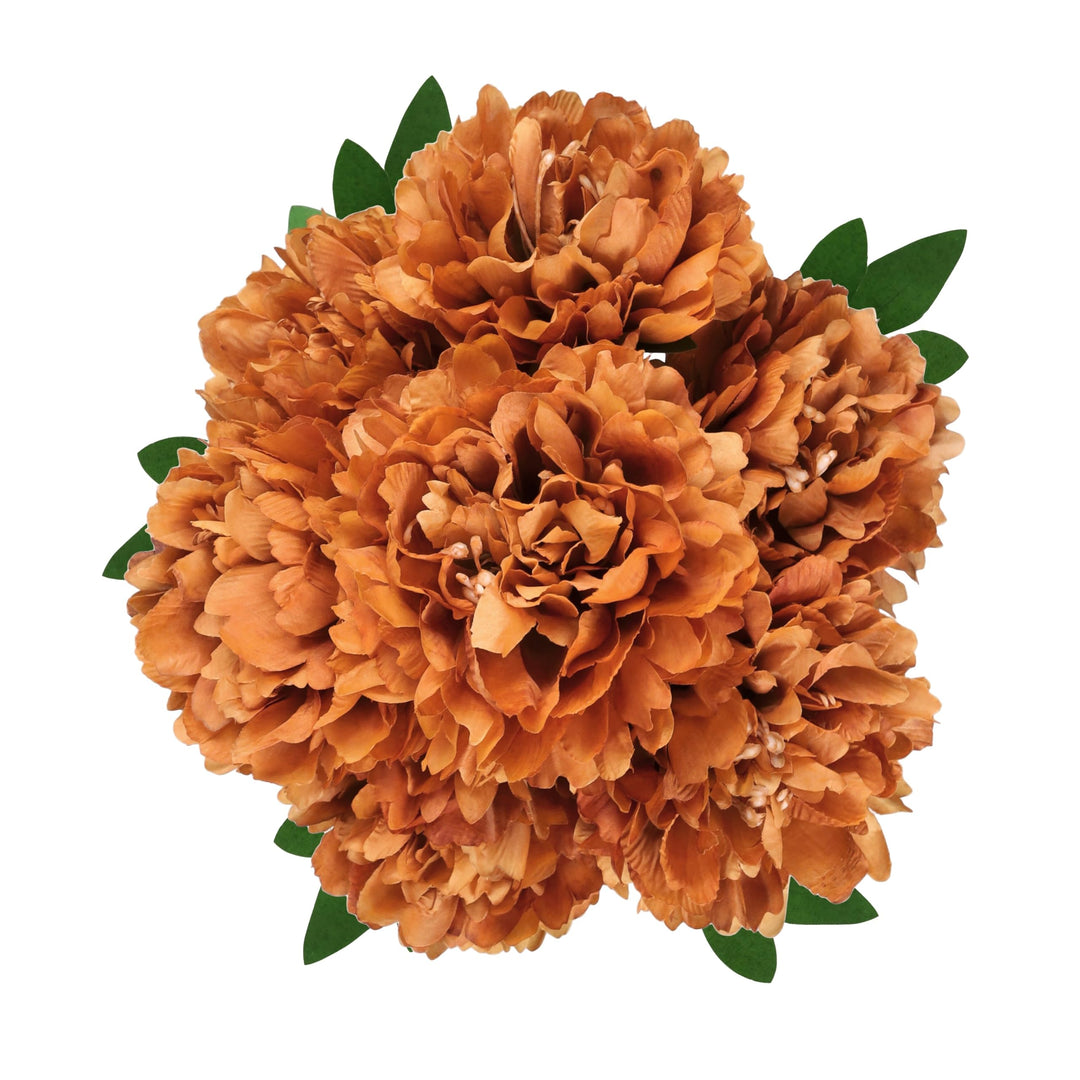 Set of 2 Brown Cafe Artificial Lush Hybrid Peony Flower Stem Bush Bouquet 7in