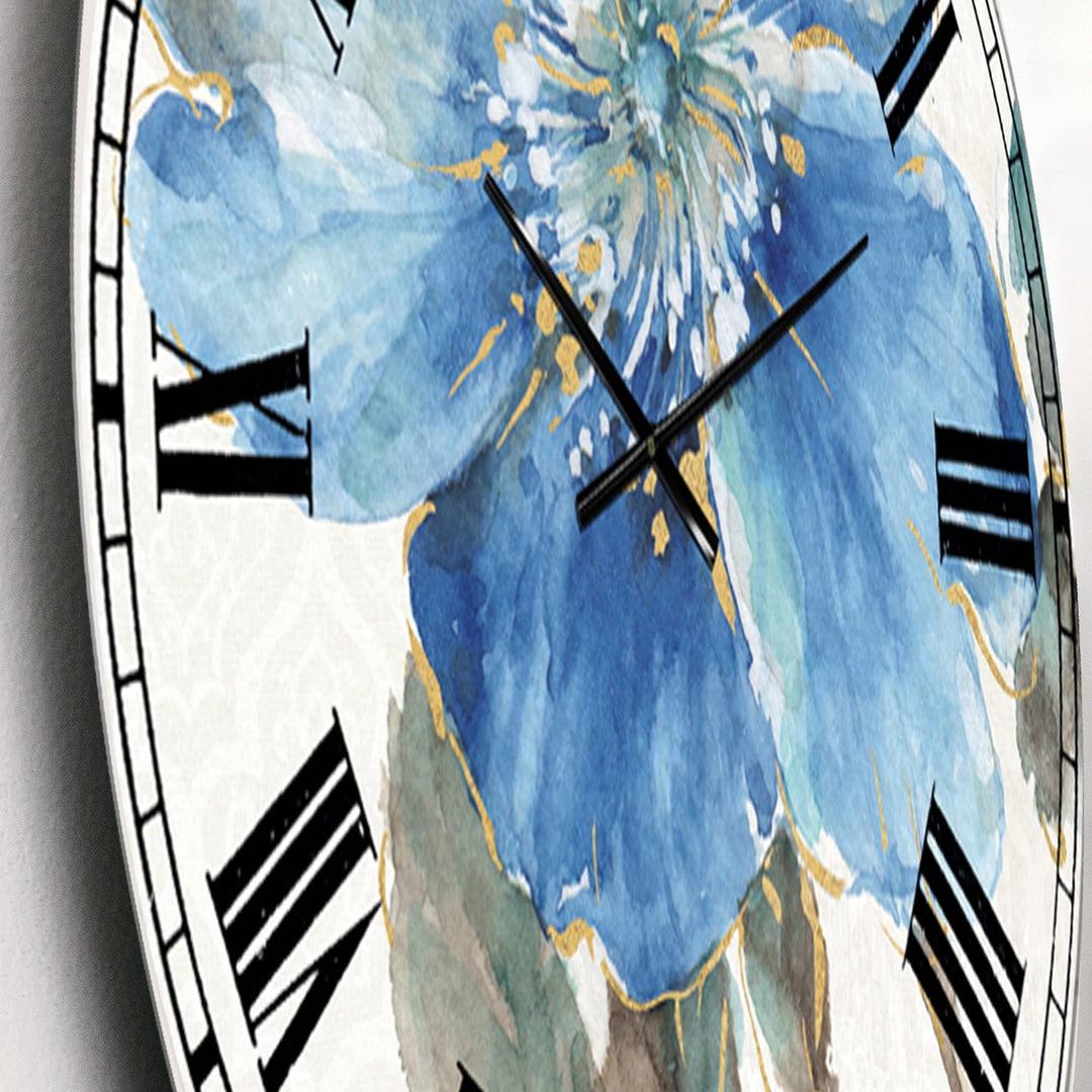 Design Art Designart 'Indigold Watercolor Flower I' Farmhouse Large Wall Clock 23 in. wide x 23 in. high