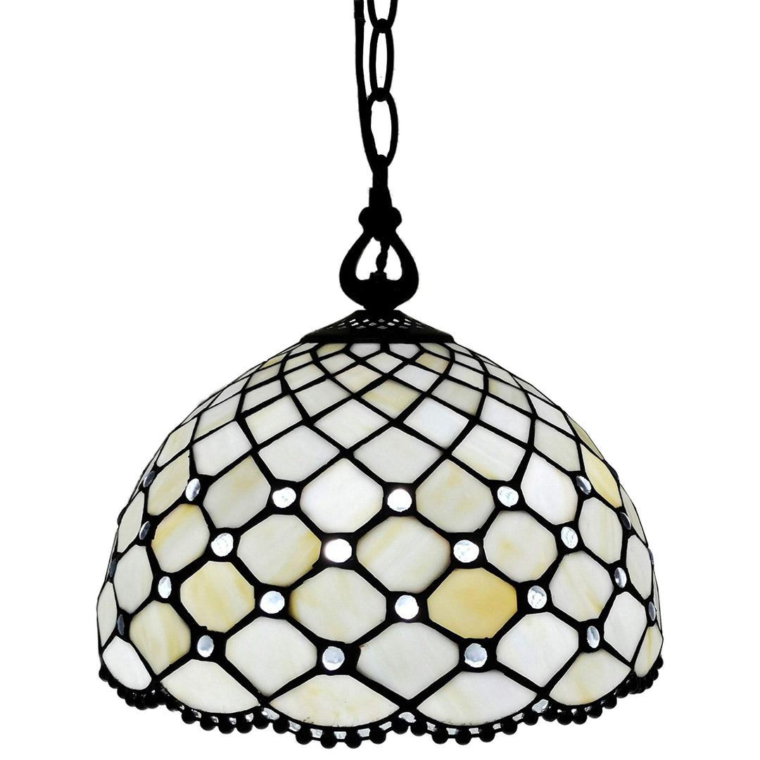 Tiffany Style Hanging Pendant Lamp Ceiling 12" Wide Stained Glass White Clear/White