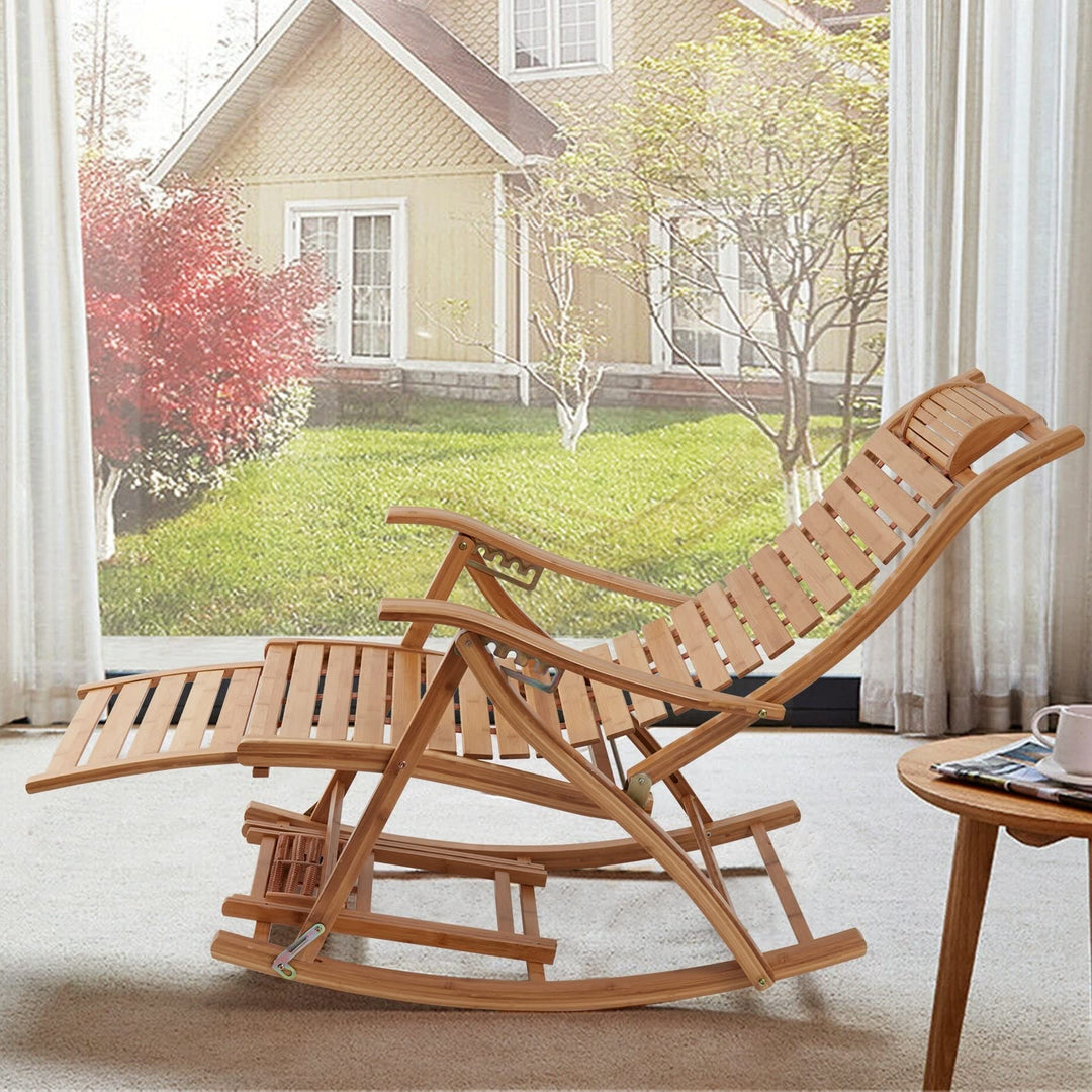 Bamboo Rocking Chairs Foldable Lounges Natural Classic Wood Finish Arm Reclining - Diamond Home USA