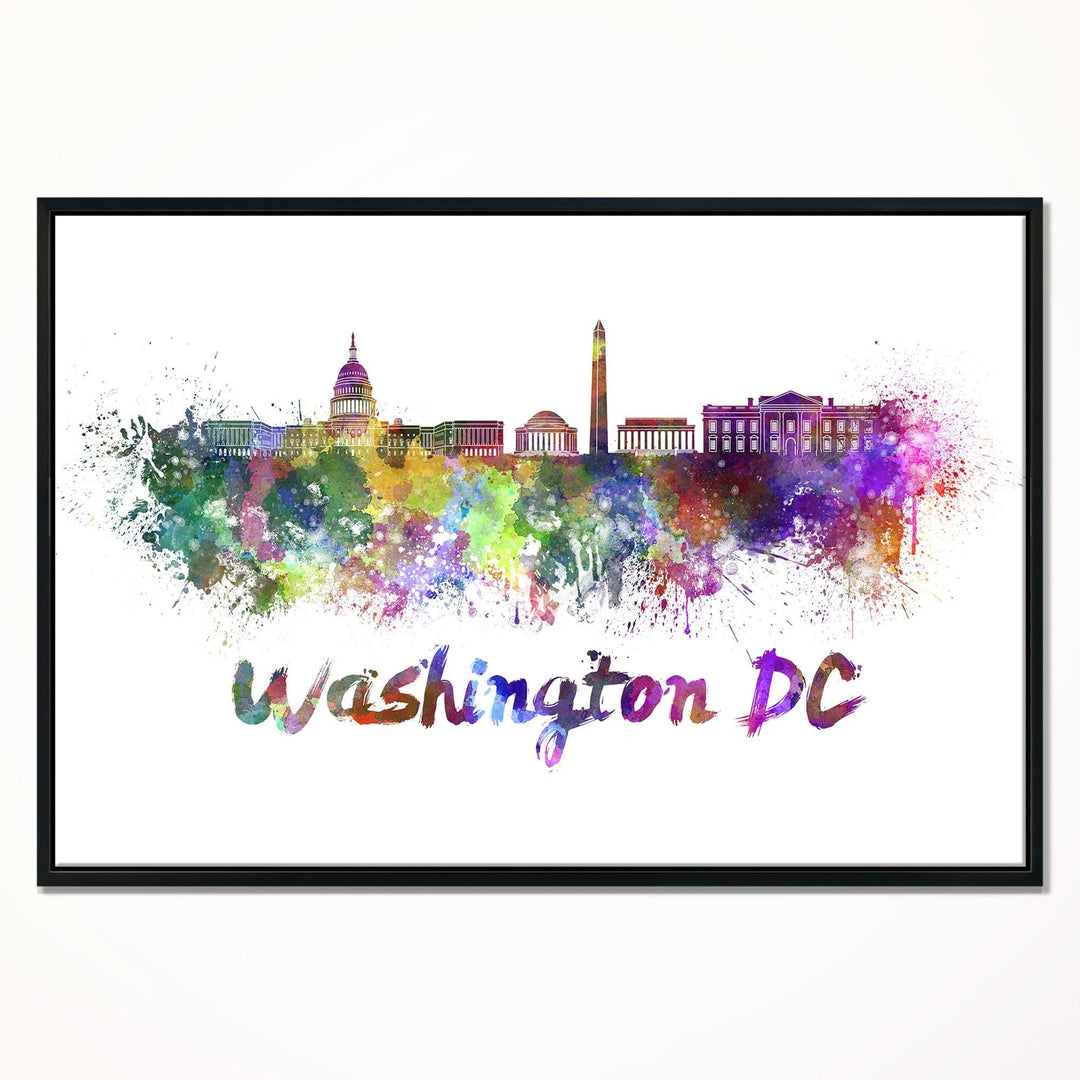 DESIGN ART Designart "Washington DC Skyline" Cityscape Framed Canvas Artwork 40 in. wide x 30 in. high