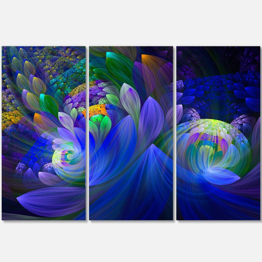 Blue Fractal Flower Bouquet - Abstract Glossy Metal Wall Art 36wx28h Green