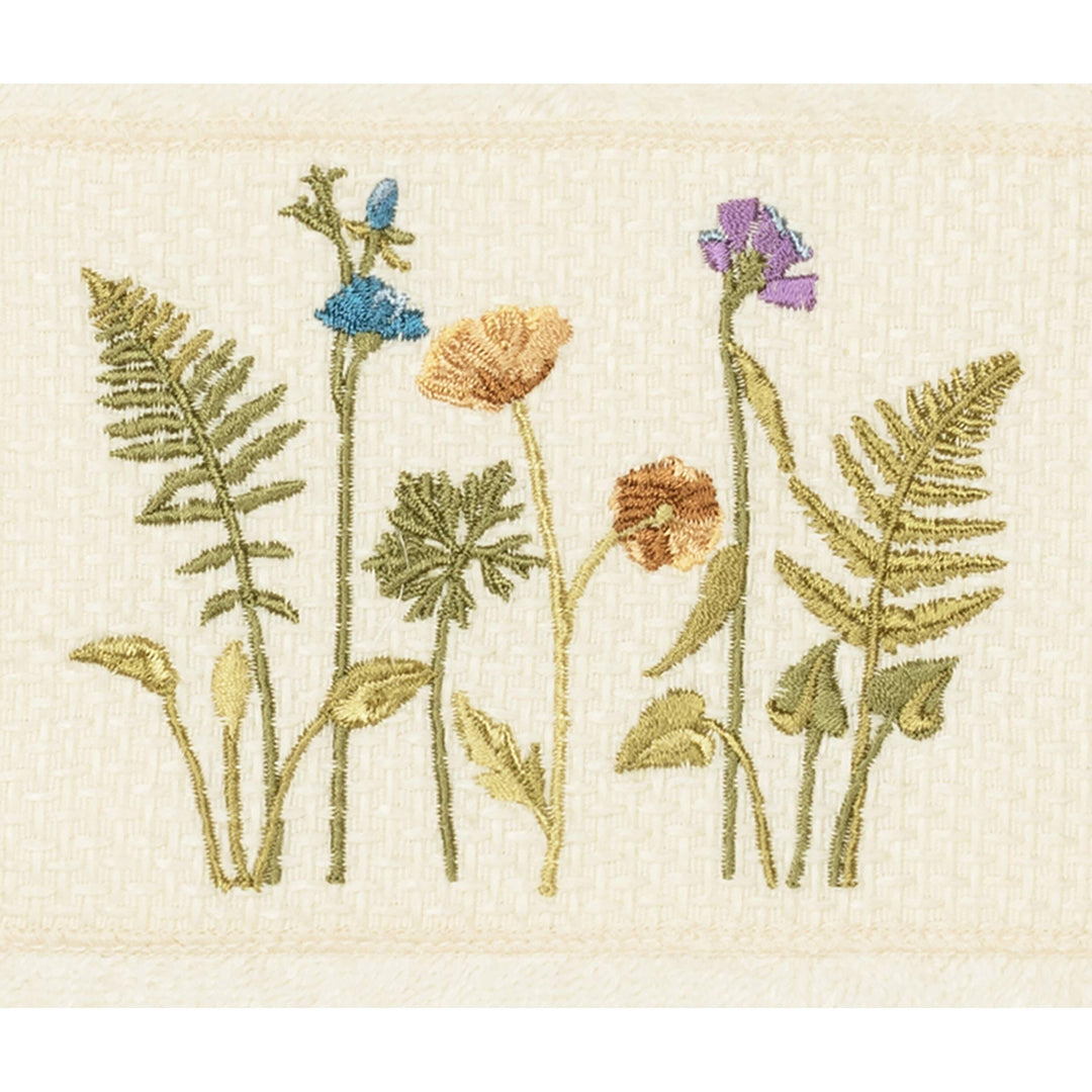 Cream Turkish Cotton Wildflowers Embroidered Hand Towels (Set of 2) Brown