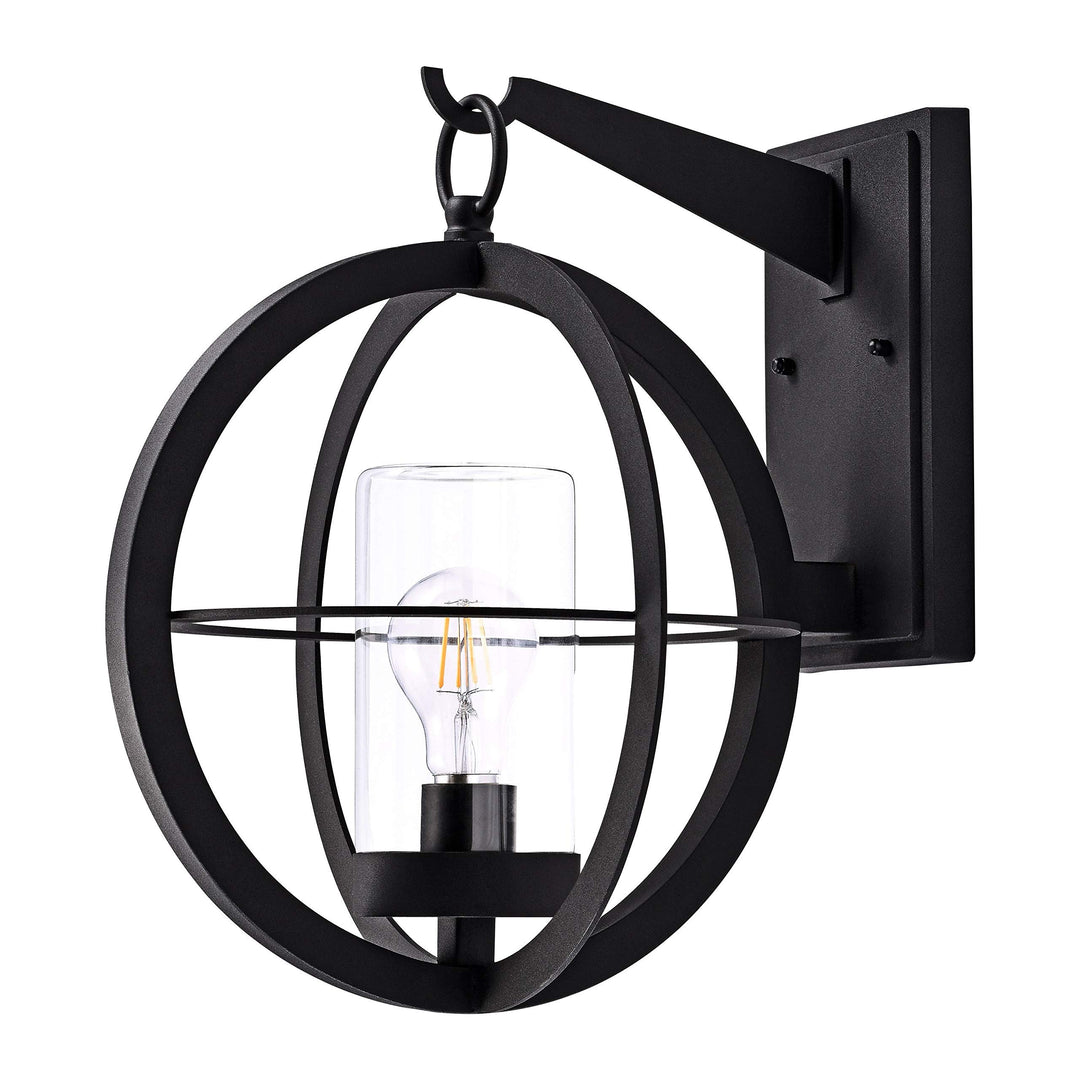 1-light 12" Black Global Outdoor Wall Lantern Sconce with Clear Glass Tube W X E