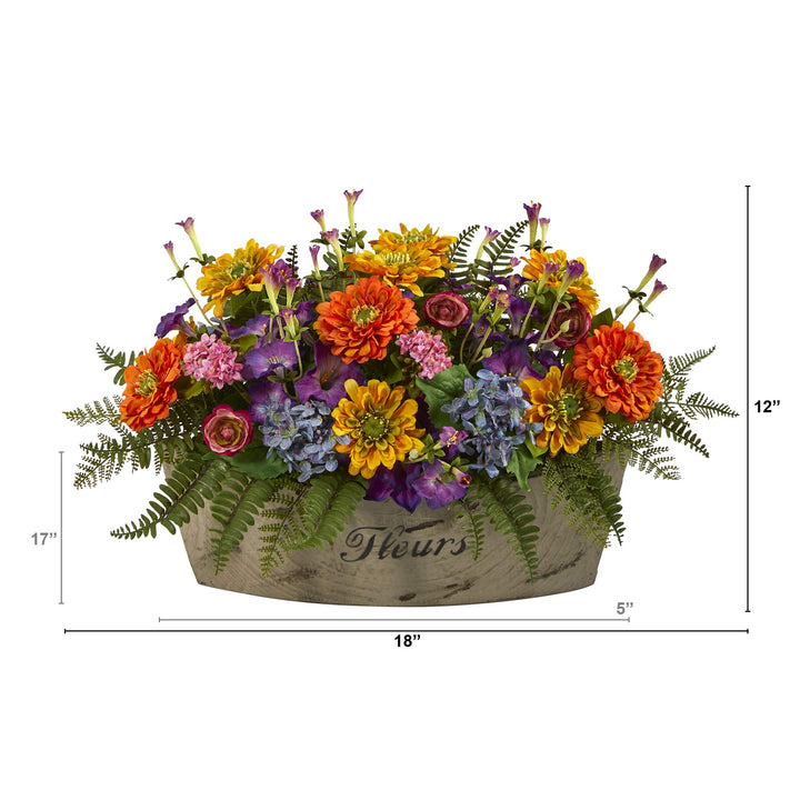 Nearly Natural 18in. Mixed Flowers Artificial Arrangement in Decorative Vase